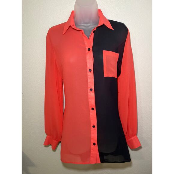 Ad Lib Colorblock Sheer Button Down Shirt Dress – Size S - Picture 2 of 11